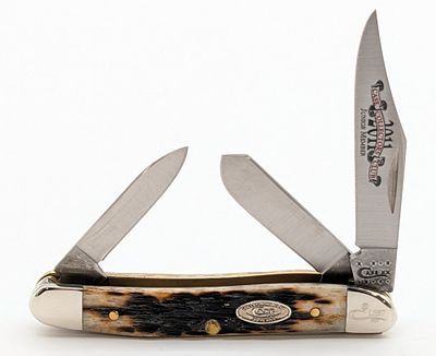 2011 Case XX Collector's Club Junior Member Amber Bone Medium Stockman 63087. Knife is numbered 