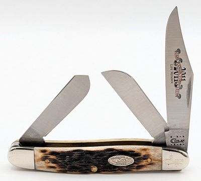 Ltd 2011 Case XX Collector's Club Life Member Molasses Bone Stockman 6347. Knife is numbered 