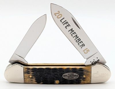 2015 Case XX Collector's Club Life Member Autumn Bone Canoe Knife 62131. Knife is numbered L2506 