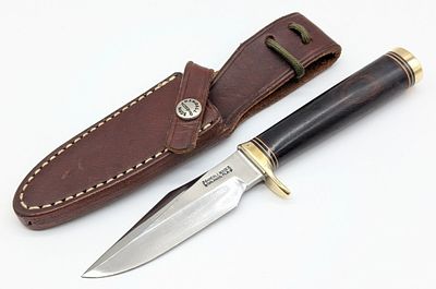Randall Model 8 Mexican Desert Ironwood Trout & Bird Knife w/ Sheath. Features a semi mirror 