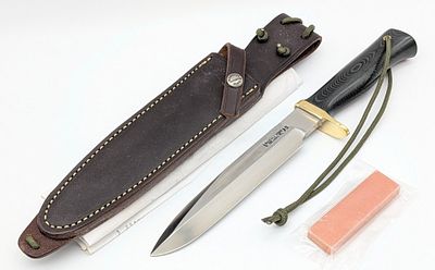 Randall Model 16 Diver Knife w/ Waxed Sheath, Stone, & Papers. Features a stainless steel blade 