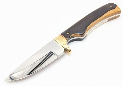 Stephen Mackrill African Black Wood & Scrimshaw Bone Hunting Knife. Features a mirror polished 