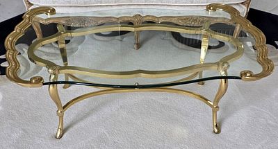 La Barge Hollywood Regency Brass And Glass Coffee Table. 15 1/8" Height x 46" L x 28" W. 