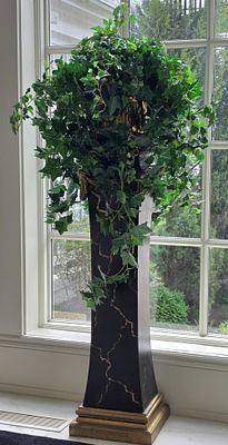 Faux Marble Pedestal Stand With Brass Planter. 65" Tallest Point x 14 1/4" W. Includes Pedestal 