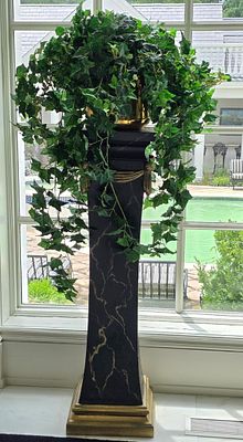 Faux Marble Pedestal Stand With Brass Planter. 65" Tallest Point x 14 1/4" W. Includes Pedestal 