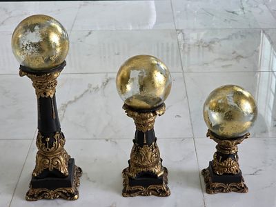 (3) Vintage Sterling Industries Mercury Glass Orb Finials. Includes 3 With The Largest Being 17" 