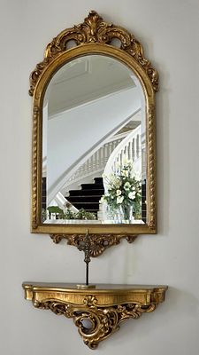 Italian Rococo Style Shelf & Mirror. Includes A Mirror (36.5 L x 18.5" W) Matching Wall-Mounted 