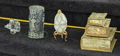 Faberg?-Style Jewelry Trinket Box, Glass Lily, & More. Includes 4 Items. Hollow Books Are 