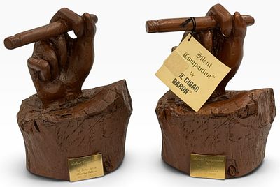 Pair of Silent Companion by the Cigar Baron Hand-Carved Wooden Sculptures #117/5000 & #145/5000. 