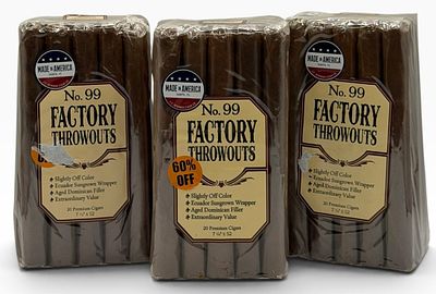 (3) Pack of 20 No.99 Factory Throw-outs Cigars, Unopened. This includes a total 60 cigars. 