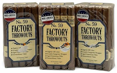 (3) Packs of 20 Factory Throwouts No. 59 Genuine Ecuador Sungrown Tobacco Cigars, Unopened. 