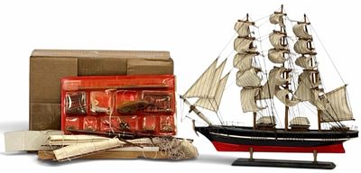 Cutty Sark Wooden Tall Model Ship & Box of Model Boat Parts. Cutty Sark Wooden Tall Model Ship 