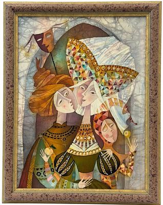 Artist Signed Mixed Media Print On Silkscreen, Framed.?This framed mixed-media print is printed 