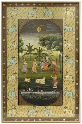 Traditional Pichwai Painting, Framed. This art style originates from Nathdwara, Rajasthan 