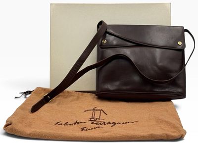 Vintage Salvatore Ferragamo Brown Leather Shoulder Bag in Box. This Vintage Ferragamo bag 