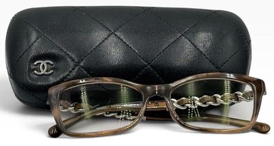 Chanel Chain Link Eyeglasses in Case. This lot features a pair of Chanel chain link glasses in 