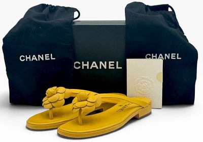 Vintage Chanel Camellia Thong Sandals in Box, Size 10. This stunning pair of Vintage Chanel 