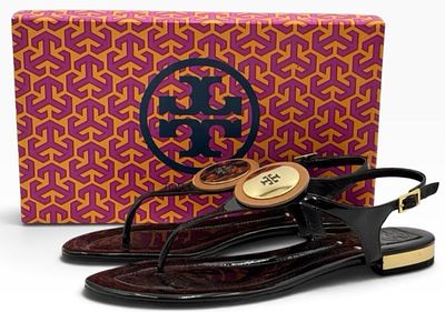 Tory Birch Miller Patent leather Thong Sandals in Box, Size 10. This lot features a premium 