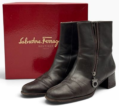 Salvatore Ferragamo Boutique Leather "Casba" Ankle Boots. This beautiful boots feature the 