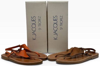 (2) Vintage K. Jacques St. Tropez Slingback Flat Thong Sandals, Size 40/10. These beautiful 
