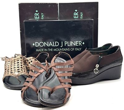 (3) Donald J Pliner Thong Sandals And Wedge Booties, Size 9-1/2 & 10. (3) Donald J Pliner Thong 