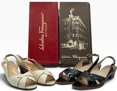 (2) Salvatore Ferragamo Slingback And Bussola Heels, Size 9-1/2B & 9-1/2AA. (2) Salvatore 