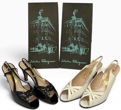 (2) Vintage Salvatore Ferragamo Gialla & Gadella Open-Toed Heels, Size 9-1/2. (2) Vintage 