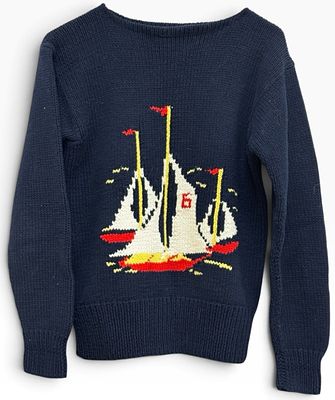 Vintage Ralph Lauren "Three Sailboats" Knit Sweater, Size L. This archival piece is believed to 