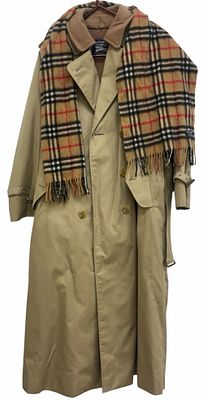 Vintage Burberrys Double Breasted Trench Coat and Matching Scarf. This British luxury lot 