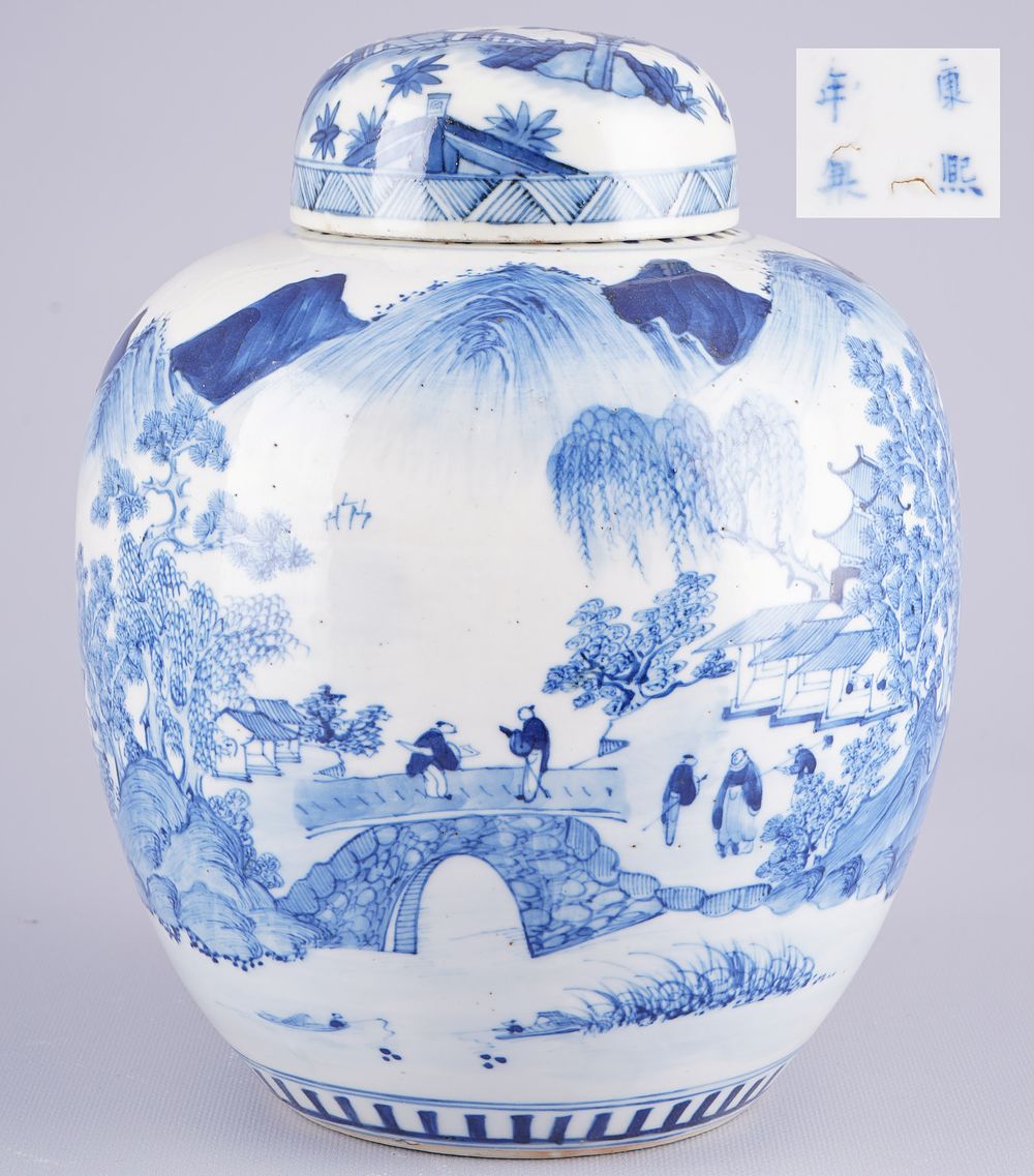 Blau-weiss Deckelvase, China Qing Kangxi Periode, Porzellan, China Qing Periode Kangxi Zeit 