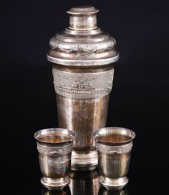 875 Silver Cocktail Shaker with Two Cups for the Chinese Market,. 875 silver cocktail shaker 
