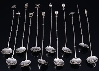 Japan 925 Silver 12 Ice Cream Spoons,. 925/000 sterling silver, stamped Sterling, sppon bowl as 