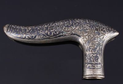 Russia Silver 84 Zolotniki Niello Walking Stick Handle circa 1900,. Silver 84 Zolotniki, stamped 
