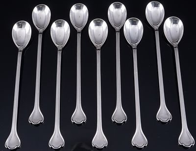 Robbe & Berking Gl&uuml;cksburg Thread 9 Ice Cream Spoons,. 150 silver-plated, stamped R&B company 