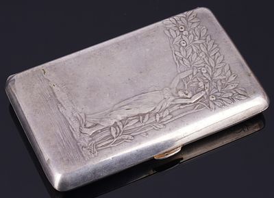 Art Nouveau Cigarette Case circa 1920,. Silver-plated, gilt interior, Art Nouveau cigarette case 
