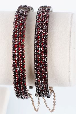 Garnet Jewelry 2 Bohemian Garnet Bangles 19th Century,. Two historicist bangles from the late 