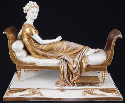 Sitzendorf circa 1900 Madame Recamier, porcelain, impressed mark, inscribed on the base "apr&egrave;s 