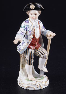 Meissen Gardener's Child with Spade 1st Choice - Pommel Mark, M.V. ACIER,. porcelain, blue sword 