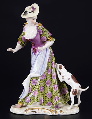 Nymphenburg Lady with Dog - Franz Anton BUSTELLI, porcelain, lozenge shield - impressed mark 