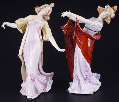 PMP by Schierholz 2 Art Nouveau Dancers, porcelain, blue company mark, signed H. Bittersmann on 