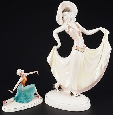 Hertwig Katzh&uuml;tte Art Deco Dancer with Hat and Expressionist Dancer, porcelain, Thuringia, blue 
