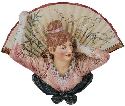 Bernard Bloch large Art Nouveau wall appliqu&eacute; of a lady with a fan, ceramic, with impressed 