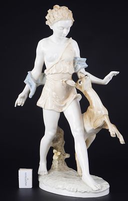 Hutschenreuther large Diana with deer - Karl TUTTER, porcelain, green company mark, design by 