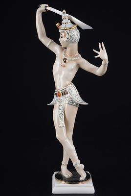 Hutschenreuther Balinese Sword Dancer - Carl WERNER, porcelain, green company mark, designed by 