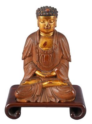 Seated Buddha, gilded, China, late Ming to early Qing dynasty. Wood, China, late Ming to early 