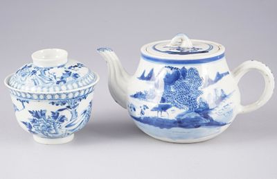 Blue and white teapot and cup, China Guangxu period,. Porcelain, China Qing Dynasty, Guangxu 