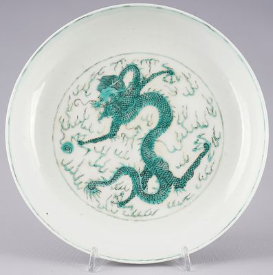 Famille Rose plate with dragon motif, China Guangxu period,. Porcelain, China Qing Dynasty 
