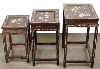 Three side tables with mother-of-pearl inlays, Republic of China,. Wood, Chinese Republic period 