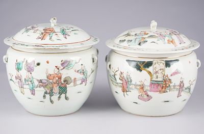Pair of Famille Rose lidded vases, Chinese Republican period,. Porcelain, Chinese Republic 