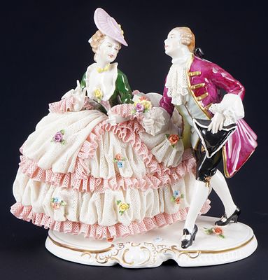 Unterweissbach Rococo dancing couple,. porcelain, blue company mark, gallant dancing couple - 